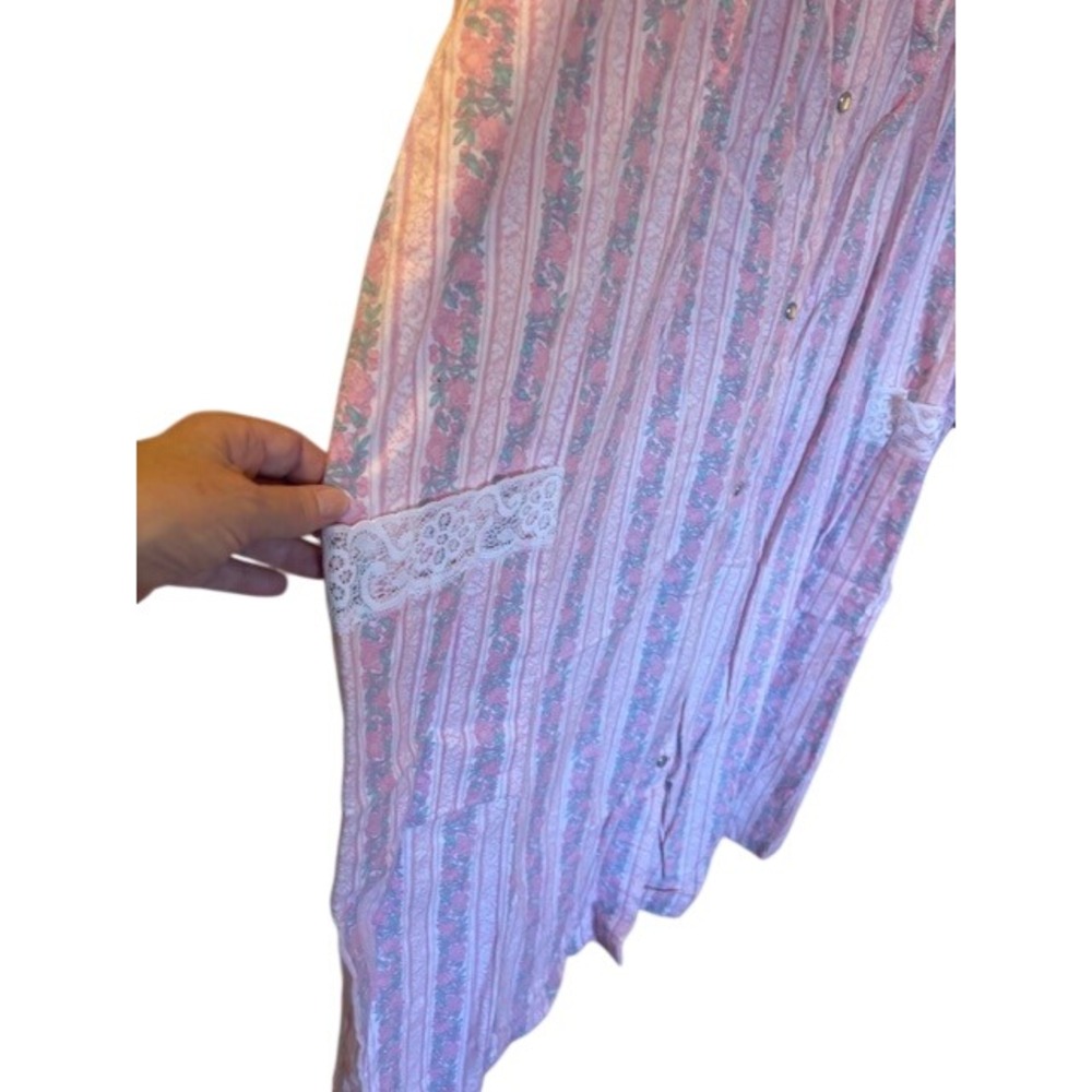 Vintage Mervyn's Floral Cotton Nightgown Pink Lace Trim Button Front 3X NWT - Picture 6 of 10